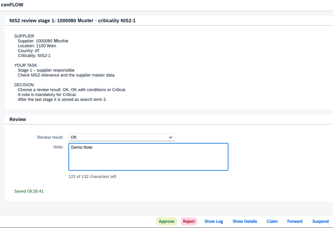Fiori My Inbox with the review panel