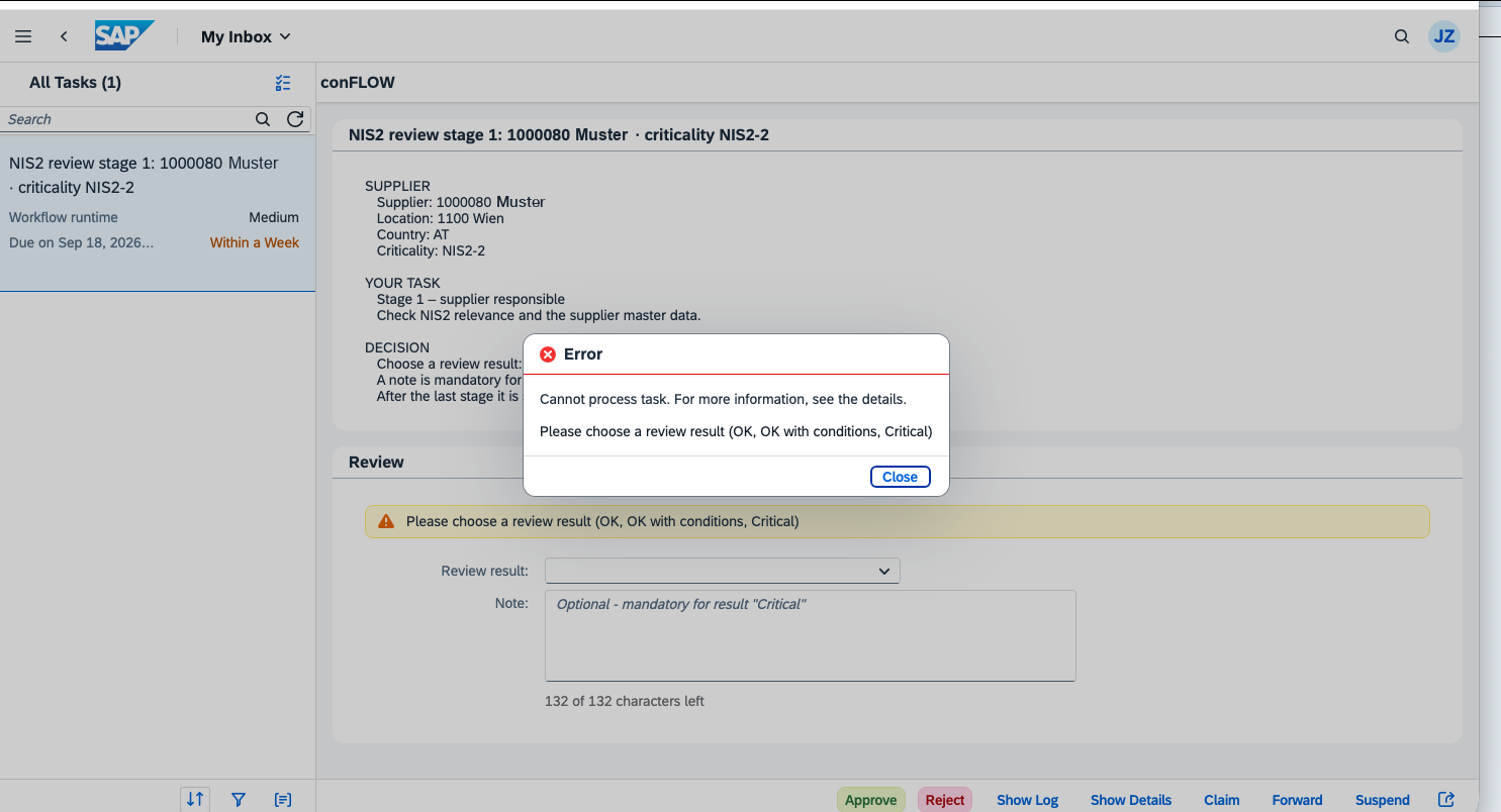 Error: please choose a review result