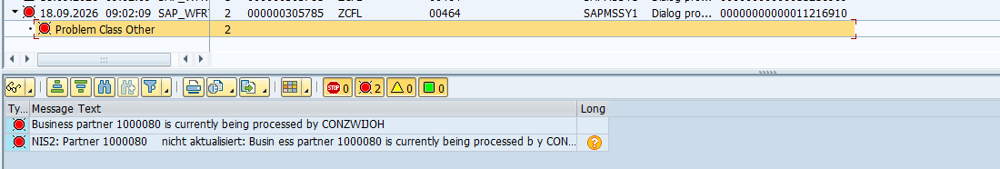 Application log with the reason: partner is being processed